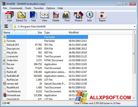 Skärmdump WinRAR för Windows XP
