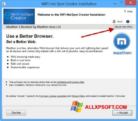 Skärmdump Wi-Fi HotSpot Creator för Windows XP