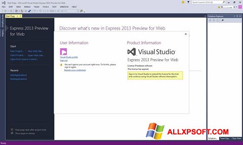 Skärmdump Microsoft Visual Studio Express för Windows XP