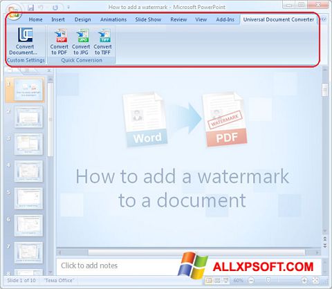 Skärmdump Microsoft PowerPoint för Windows XP