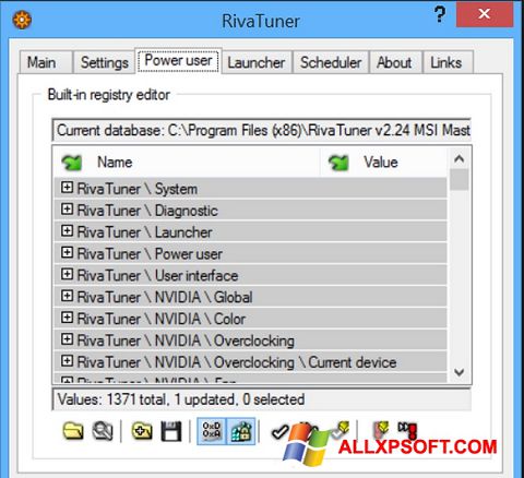 Skärmdump RivaTuner för Windows XP