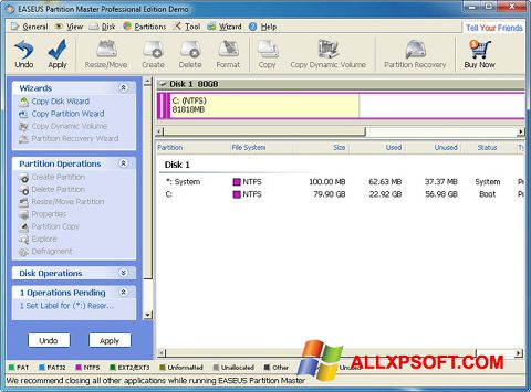 Skärmdump EASEUS Partition Master för Windows XP