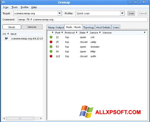 Skärmdump Nmap för Windows XP