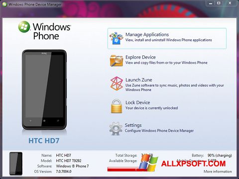 Skärmdump Windows Phone Device Manager för Windows XP