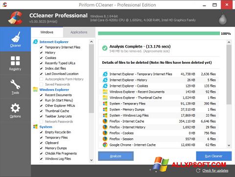 Skärmdump CCleaner för Windows XP