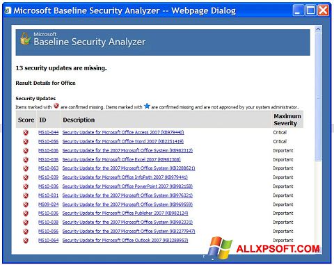 Skärmdump Microsoft Baseline Security Analyzer för Windows XP