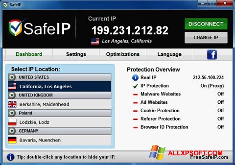 Skärmdump SafeIP för Windows XP