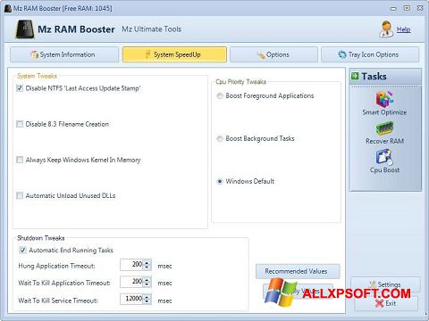 Skärmdump Mz RAM Booster för Windows XP