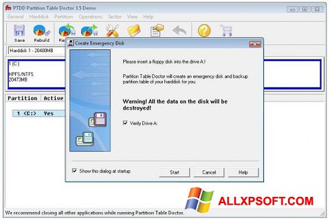 Skärmdump Partition Table Doctor för Windows XP