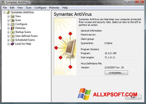 Skärmdump Symantec Antivirus för Windows XP