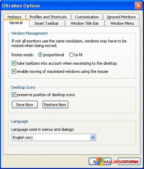Skärmdump UltraMon för Windows XP