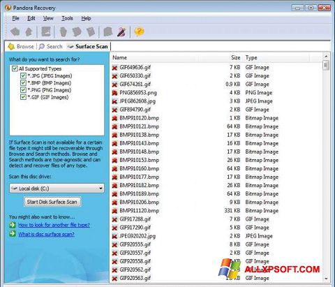 Skärmdump Pandora Recovery för Windows XP
