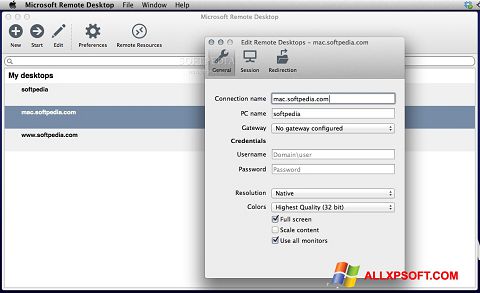 Skärmdump Microsoft Remote Desktop för Windows XP