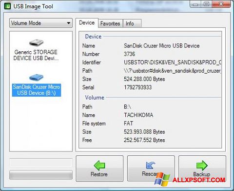 Skärmdump USB Image Tool för Windows XP