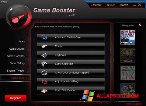 Skärmdump Game Booster för Windows XP
