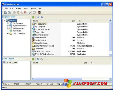 Skärmdump InfraRecorder för Windows XP