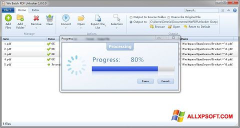 Skärmdump PDF Unlocker för Windows XP