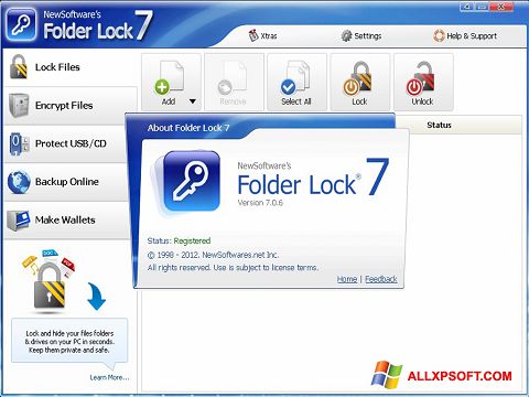 Skärmdump Folder Lock för Windows XP