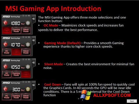 Skärmdump MSI Gaming App för Windows XP