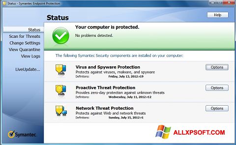 Skärmdump Symantec Endpoint Protection för Windows XP