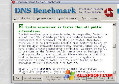 Skärmdump DNS Benchmark för Windows XP
