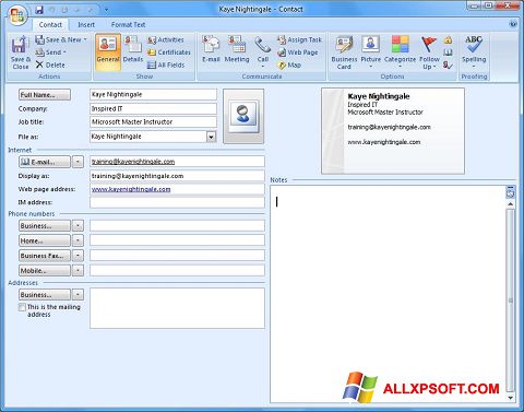 Skärmdump Microsoft Outlook för Windows XP