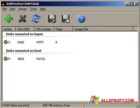 Skärmdump SoftPerfect RAM Disk för Windows XP