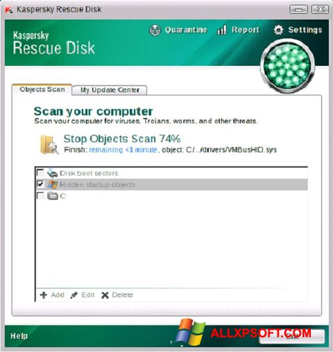 Skärmdump Kaspersky Rescue Disk för Windows XP