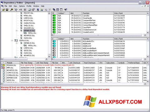 Skärmdump Dependency Walker för Windows XP