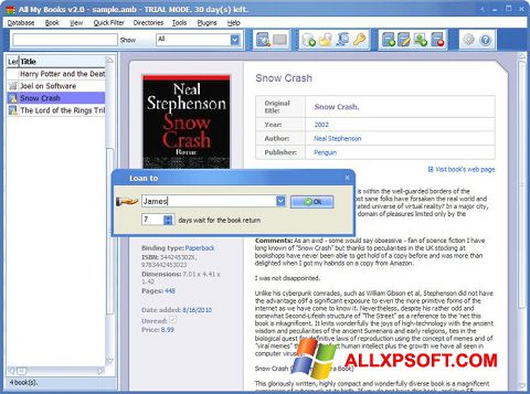 Skärmdump All My Books för Windows XP
