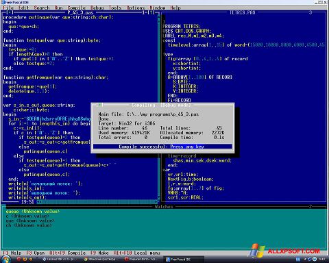 Skärmdump Free Pascal för Windows XP