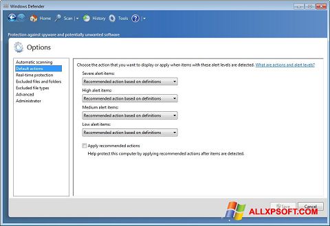 Skärmdump Windows Defender för Windows XP