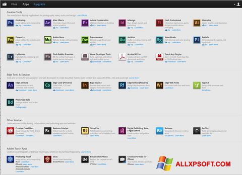 Skärmdump Adobe Creative Cloud för Windows XP