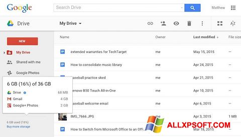 Skärmdump Google Drive för Windows XP