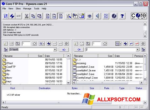 Skärmdump Core FTP för Windows XP