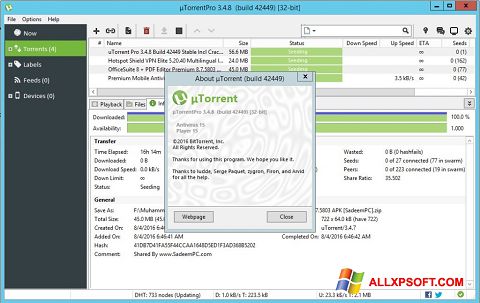 Skärmdump uTorrent Pro för Windows XP