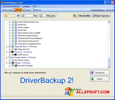 Skärmdump Driver Backup för Windows XP