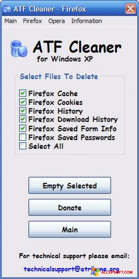 Skärmdump ATF Cleaner för Windows XP
