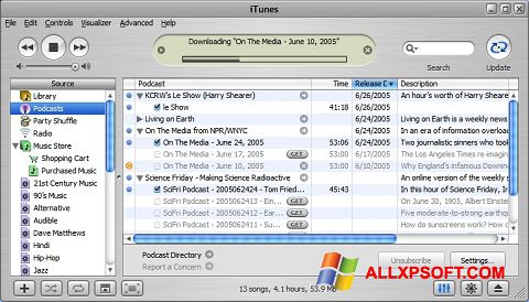 Skärmdump iTunes för Windows XP