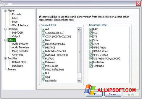 Skärmdump VobSub för Windows XP