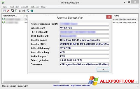 Skärmdump WirelessKeyView för Windows XP