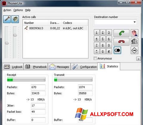 Skärmdump PhonerLite för Windows XP