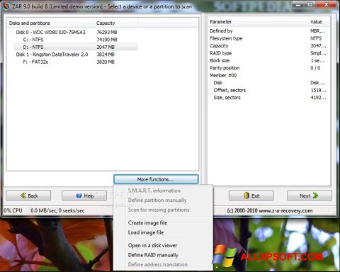 Skärmdump Zero Assumption Recovery för Windows XP