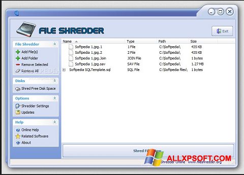 Skärmdump File Shredder för Windows XP