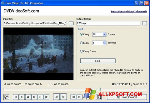Skärmdump Free Video to JPG Converter för Windows XP