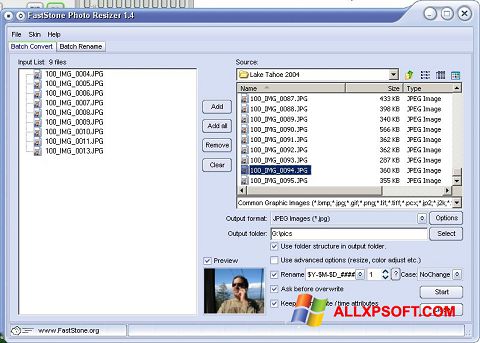 Skärmdump FastStone Photo Resizer för Windows XP
