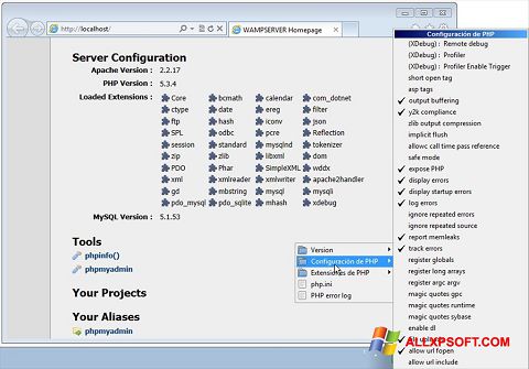 Skärmdump WampServer för Windows XP