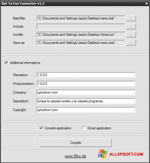 Skärmdump Bat To Exe Converter för Windows XP