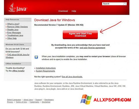 Skärmdump Java för Windows XP