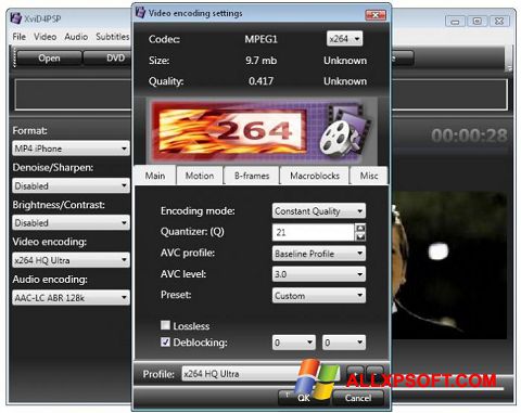 Skärmdump XviD4PSP för Windows XP